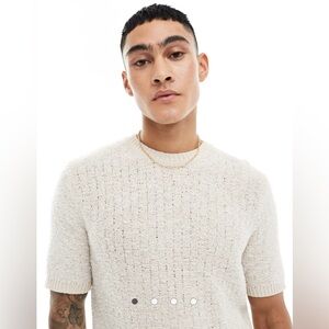 ASOS DESIGN knitted textured Tshirt Stone XS